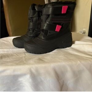Black Winter Boots with Pink Accents